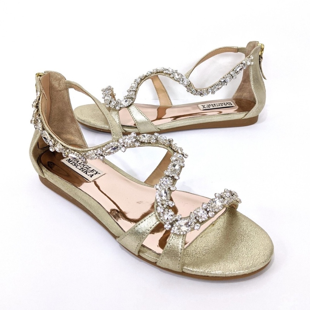 Badgley Mischka Carey Jeweled Leather Sandals | Size 9 | Gold | Great Condition